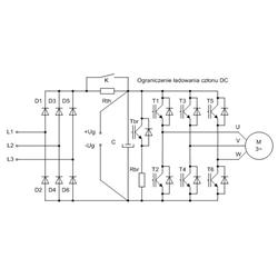 Uproszczona struktura wewnętrzna członu mocy przemiennika częst.
