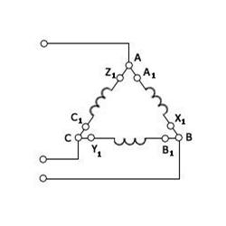 Rys.4.Schemat połączenia uzwojeń transformatora trójfazowego w trójkąt