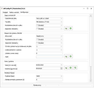 Wybrane okno programu APConfig PC [MasterOne] (Konfiguracja).