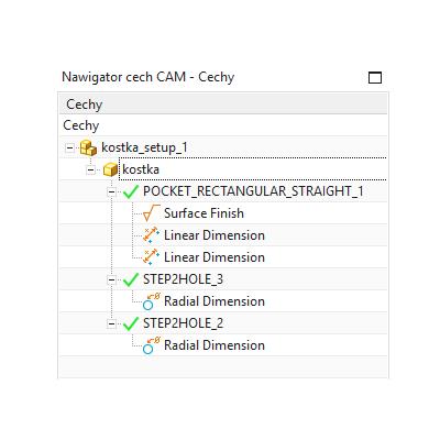 Rys. 3. Informacje PMI przejęte z modelu 3D w cechach NX CAM.