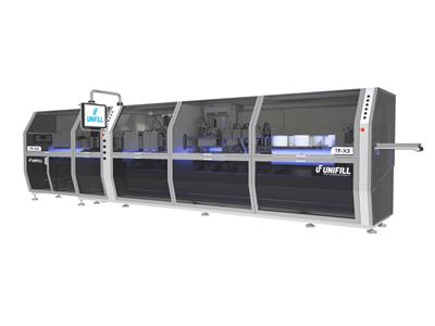 Pionowa maszyna termoformująca TF-X3 firmy UNIFILL do napełniania jednorazowych opakowań produktami płynnymi i półstałymi, przeznaczona dla przemysłu spożywczego i niespożywczego (Źródło ilustracji: U