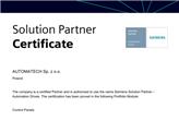 Nowy Certyfikat dla AUTOMATECH: SOLUTION PARTNER AUTOMATION DRIVES - CONTROL PANELS