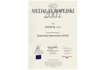 Medal Europejski BCC dla ASTORA za System Kart Finansowania Medal Europejski BCC dla ASTORA za System Kart Finansowania